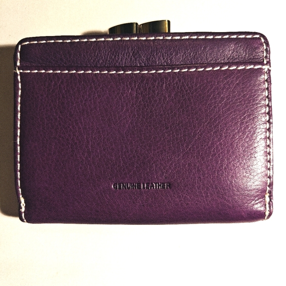 Purple Leather Button Wallet with Gold Snap Clasp Coin Pouch 3.5x4 - Picture 3 of 11